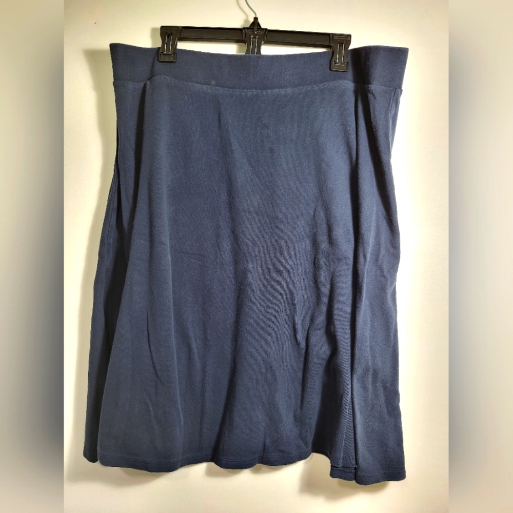 Lands End navy blue pull-on midi skirt women's 1X #2267